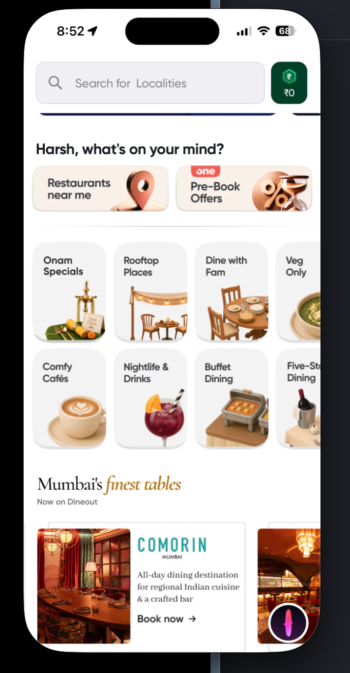 Swiggy Dineout home used as a pattern reference